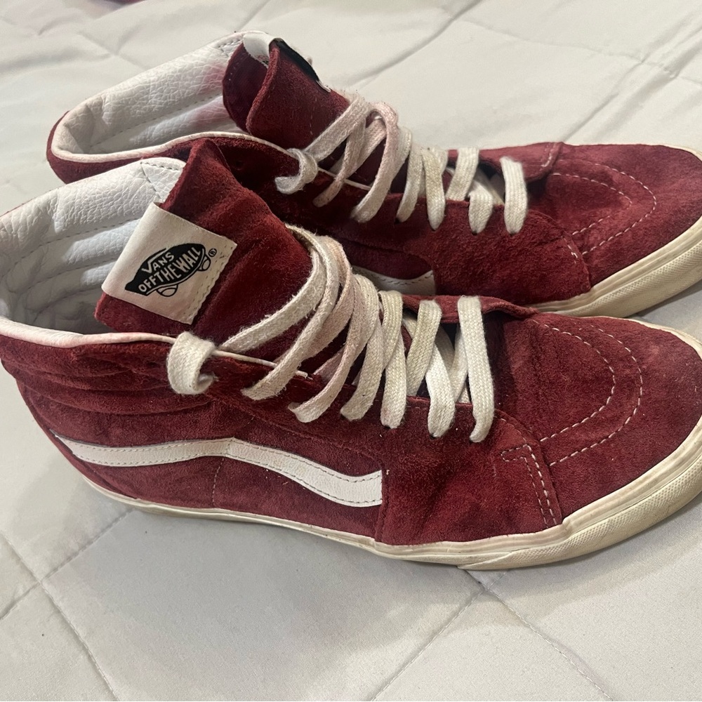 Vans Burgundy Leather Suede High-Top Sneakers Sz 10